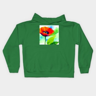 Colorful Digital Watercolor of Red Poppies (MD23Mrl012) Kids Hoodie